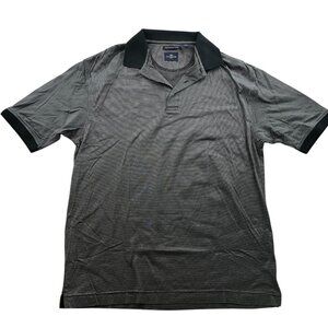 Dockers Mens Golf Polo Shirt Medium Striped Gray Black 100% Cotton Activewear